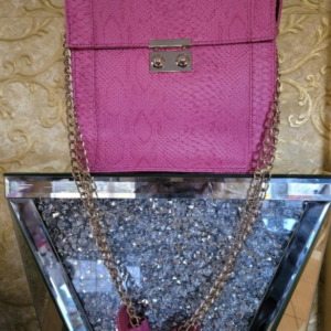 Pink Crocodile Skin Sholder Bag